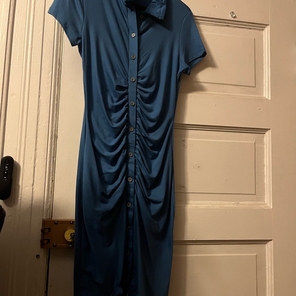 Elegant Blue Button-Down Dress